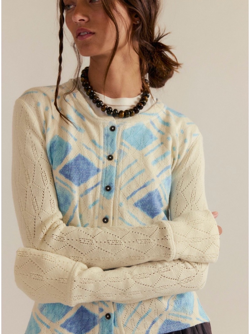 We The Free Too Cool Cardi cream and blue Cardigan